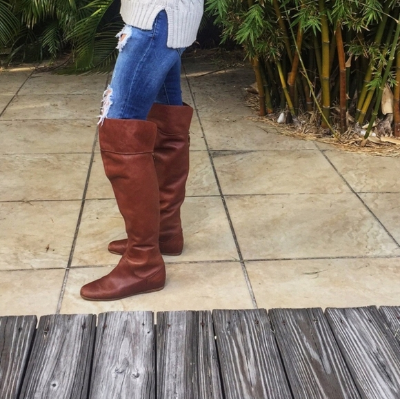 Via Spiga Georgia Over the Knee Leather Thigh Boots Tobacco Brown Women's Size 8 - Picture 13 of 16